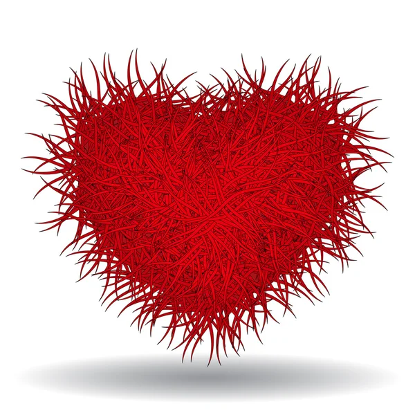 Velké červené huňaté srdce izolovaných na bílém pozadí — Stockový vektor