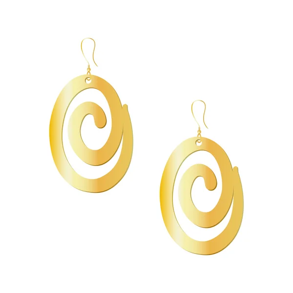 Boucles d'oreilles en spirale dorées isolées sur fond blanc — Image vectorielle