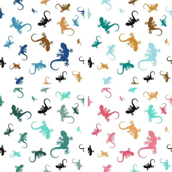Set of pastel seamless patterns with lizards — Stock Vector