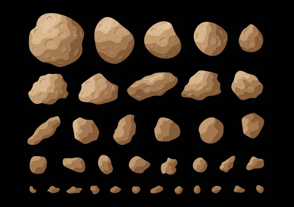 Kreslený Vesmírný Asteroid Vektorová Ilustrace Nastavena Barevná Sbírka Izolovaných Vesmírných — Stockový vektor