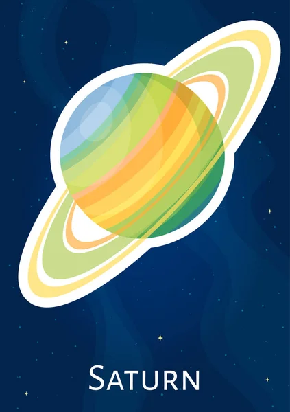 Lapos Csillagászati Bolygó Szaturnusz Illusztráció Matrica Rajzfilm Égi Gömb Koncepció — Stock Vector