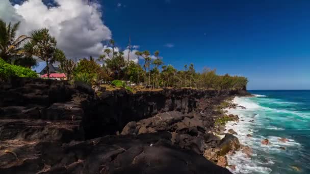 Shoreline with Cliffs Timelapse at La Reunion, Saint Pierre — Stock Video