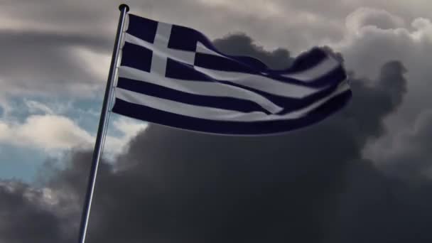 Греческий флаг, штаб-квартира анимирована на эпическом фоне конца света — стоковое видео