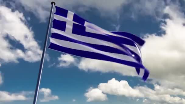 Bandera de Grecia, Sede animada sobre un fondo épico — Vídeos de Stock