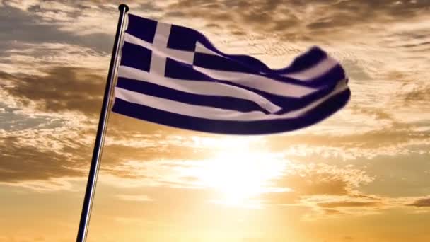 Grèce Drapeau, QG animé sur un fond de coucher de soleil épique — Video