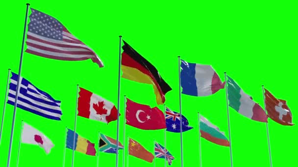 Farklı ülkelerin bayrakları — Stok video