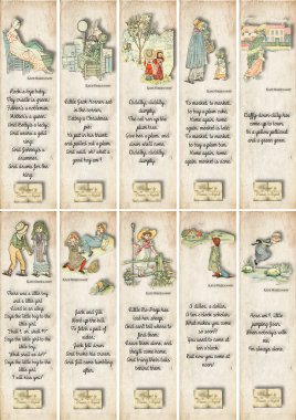 Vintage Bookmarks with Kate Greenaway and Nursery Rhymes clipart