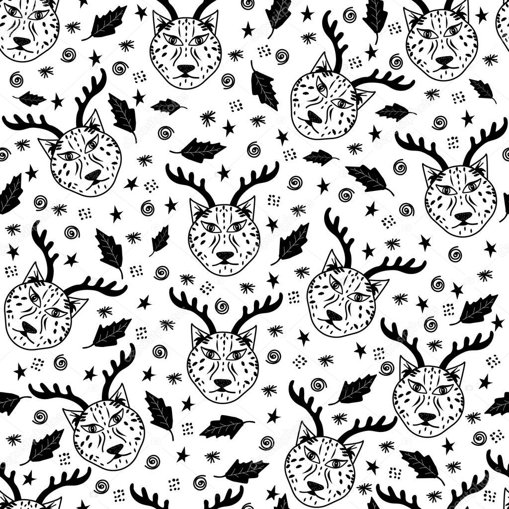 Vector seamless pattern with tiger, Seamless doodle graphic tiger cartoon, 