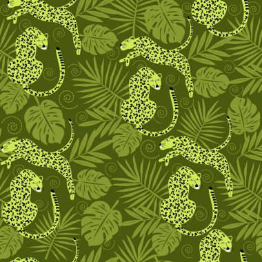 illustration Tropical leaves seamless pattern with jungle animal