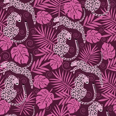 illustration Tropical leaves seamless pattern with jungle animal