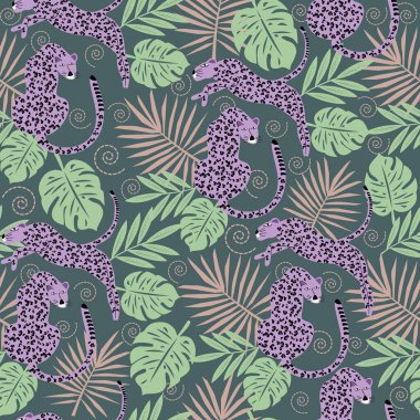 illustration Tropical leaves seamless pattern with jungle animal