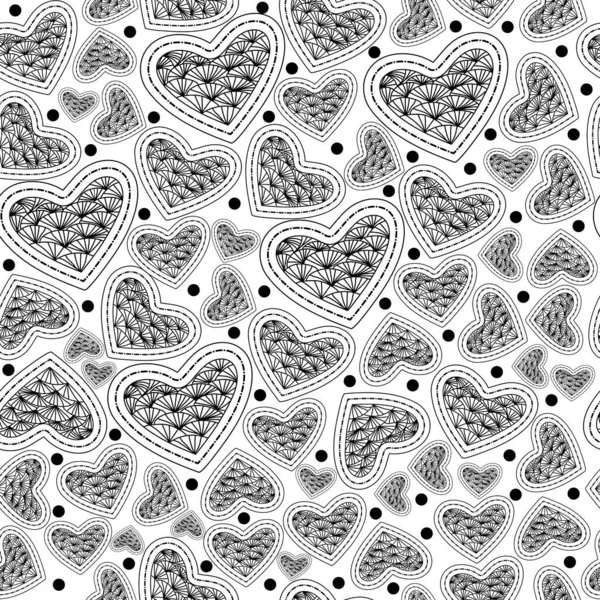 Cuori Doodle Cuore Vettoriale Senza Soluzione Continuità Modello Giorno San — Vettoriale Stock