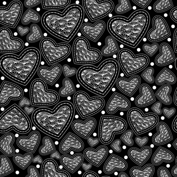 Seamless Pattern Doodle Hearts Doodle Heart Valentine Day — Stock Vector