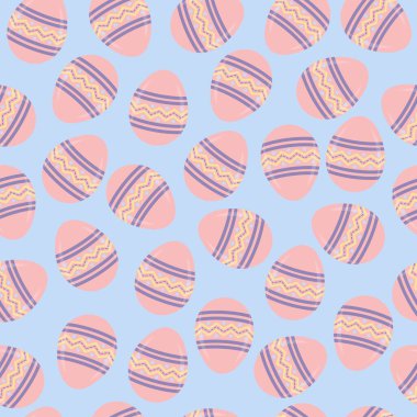 Yumurtalı kusursuz paskalya deseni. İllüstrasyon vektörü, renkli, paskalya yumurtalarını karalayan kusursuz paskalya şablonu.