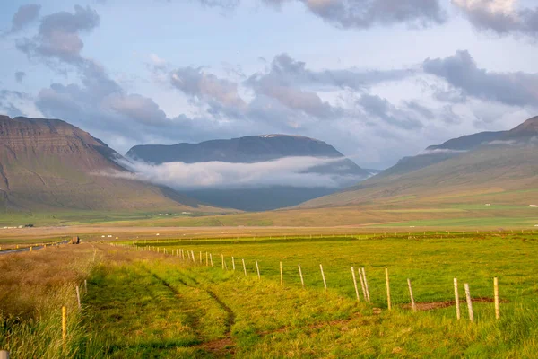 Grassy Cloudy Landscape Rural Iceland Stock Photo