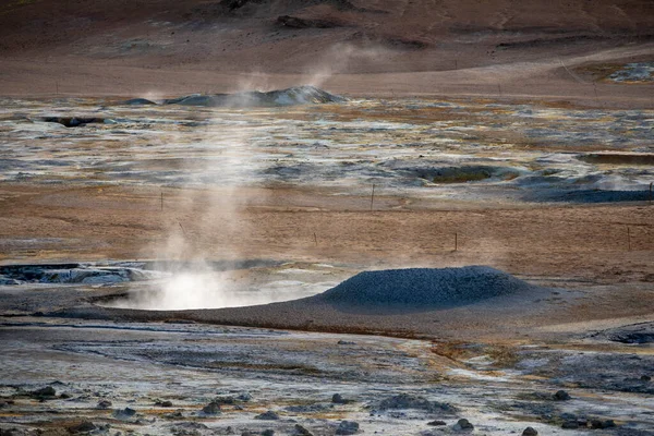 Krajobraz Góry Nmafjall Parze Fumaroles Wrzący Błoto Pit Diamond Circle — Zdjęcie stockowe