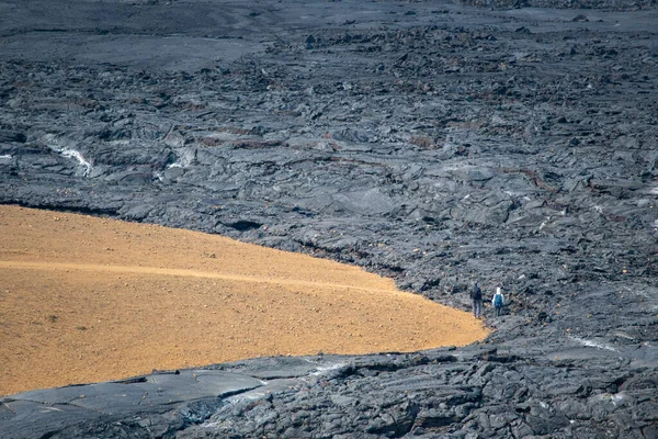 Feketeolvadt Lávaköves Táj Fagradalsfjall Vulkánnál — Stock Fotó