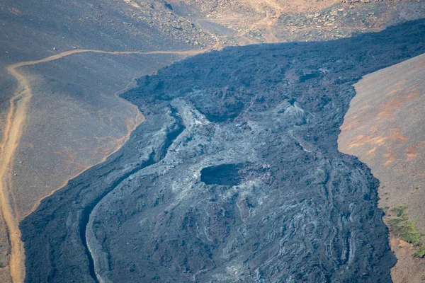 Τοπίο Του Απέραντου Μαύρου Λιωμένου Βράχου Λάβας Στο Ηφαίστειο Fagradalsfjall — Φωτογραφία Αρχείου