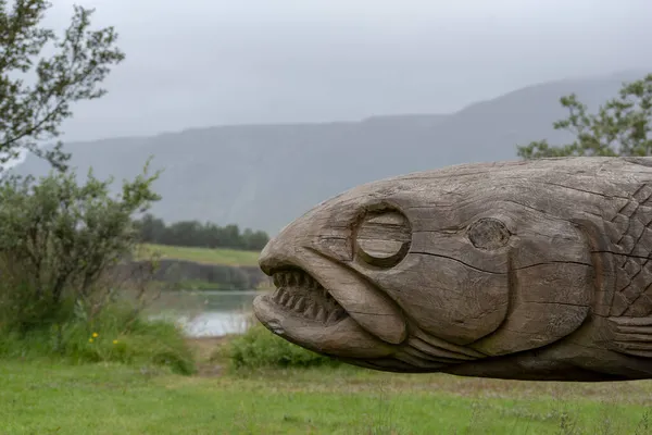 アイスランドのオルフサ川近くの魚の彫刻の風景 — ストック写真