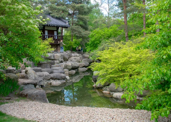 Landscape Zen River Korean Garden Garten Der Welt Marzahn Berlin — Zdjęcie stockowe