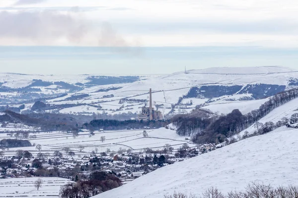 Vista Invernale Sulla Campagna Innevata Peak District Derbyshire Regno Unito — Foto Stock