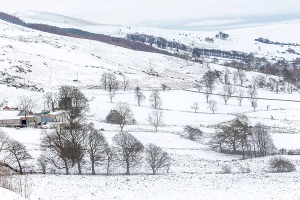 Zimní Pohled Zasněženou Krajinu Peak District Derbyshire — Stock fotografie