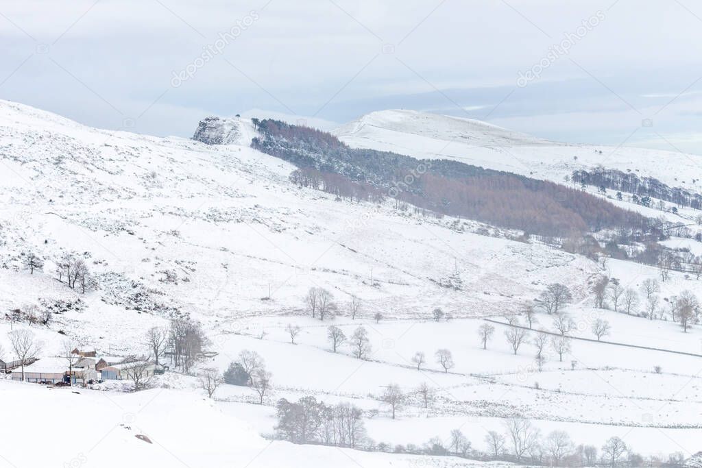 Winter view of snow covered countryside, Peak District, Derbyshire, UK.