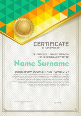 Dikey sertifika şablonu üçgen çokgen çerçeve ve modern şablon. vektör illüstrasyonu