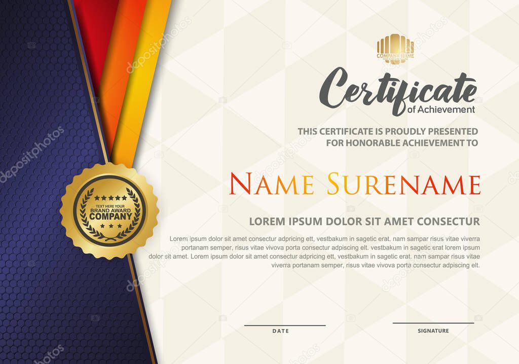 certificate template with luxury pattern,diploma, landscape, A4 size, Vector illustration