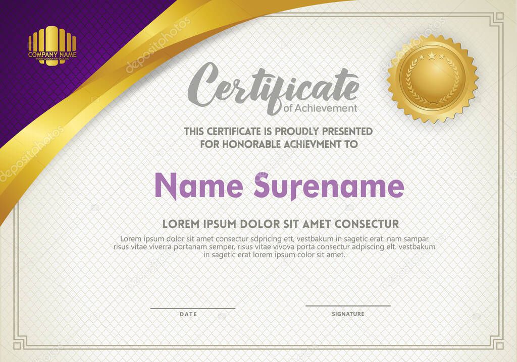 certificate template with luxury pattern,diploma, landscape, A4 size, Vector illustration
