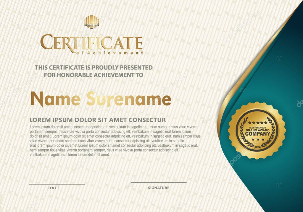 Luxury Horizontal Certificate template with elegant texture modern pattern, diploma, Vector illustration