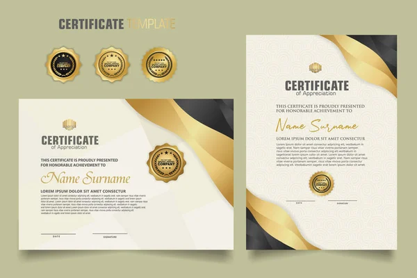 Luxury Certificate Template Dynamic Effect Modern Pattern Background Premium Badges — Stock Vector