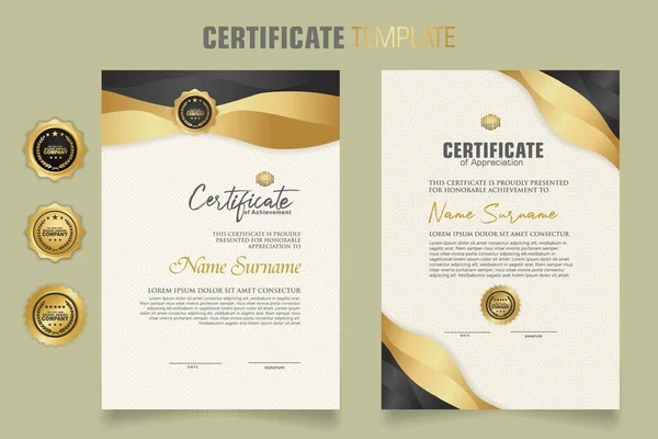 Luxury Certificate Template Dynamic Effect Modern Pattern Background Premium Badges — Stock Vector