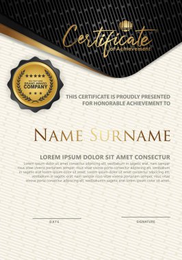 Lüks ve zarif sertifika şablonu ve portre arka planı, diploma, Vektör illüstrasyonuna dokunmuş çizgi süslemesi