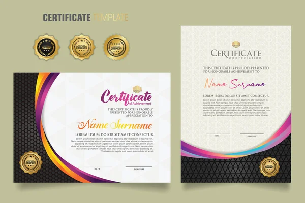 Luxury Certificate Template Dynamic Attractive Colors Curved Line Shape Ornament — ストックベクタ