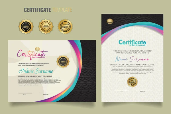 Luxury Certificate Template Dynamic Attractive Colors Curved Line Shape Ornament — Διανυσματικό Αρχείο