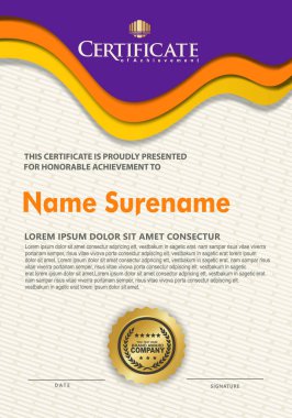 Luxurious vertical certificate template with dynamic colorful flow line shape and texture modern pattern background, diploma, Vector illustration
