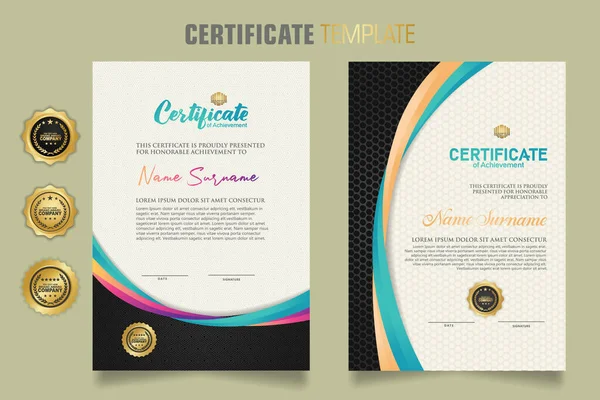 Luxury Certificate Template Dynamic Attractive Colors Curved Line Shape Ornament — Vector de stock