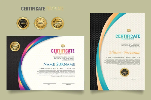 Luxury Certificate Template Dynamic Attractive Colors Curved Line Shape Ornament — Διανυσματικό Αρχείο