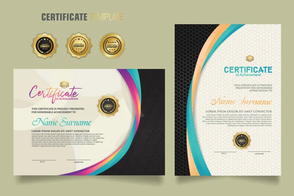 Luxury Certificate Template Dynamic Attractive Colors Curved Line Shape Ornament — Stock Vector