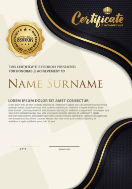 luxury and elegant certificate template with halftone texture on wave form ornate and modern pattern background. vector illustrations