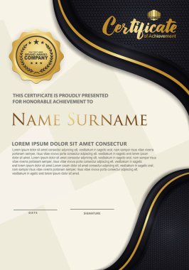 luxury and elegant certificate template with halftone texture on wave form ornate and modern pattern background. vector illustrations clipart