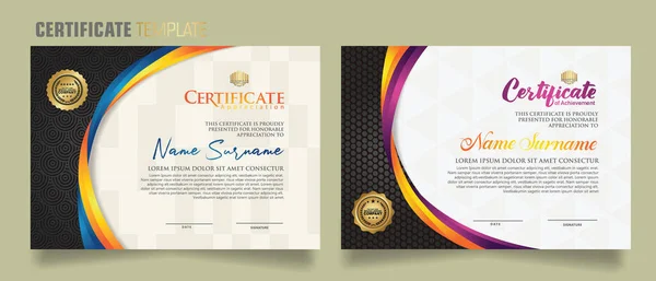 Luxury Certificate Template Dynamic Attractive Colors Curved Line Shape Ornament — Vector de stock