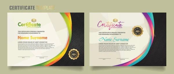 Luxury Certificate Template Dynamic Attractive Colors Curved Line Shape Ornament — Vector de stock