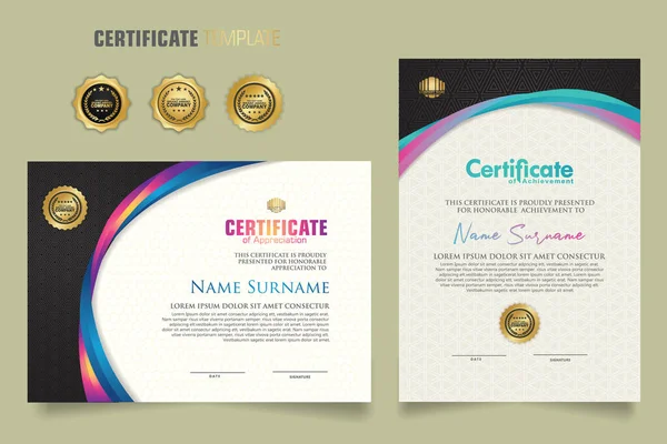 Luxury Certificate Template Dynamic Attractive Colors Curved Line Shape Ornament — 스톡 벡터