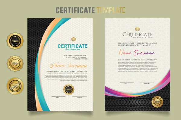 Luxury Certificate Template Dynamic Attractive Colors Curved Line Shape Ornament — Vector de stock