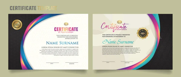 Luxury Certificate Template Dynamic Attractive Colors Curved Line Shape Ornament — Stockvektor