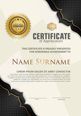 Luxury vertical modern certificate template with floral lines effect ornament on texture pattern background, size A4