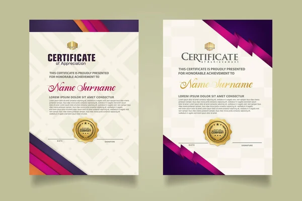 Set Verticale Certificaat Sjabloon Met Strepen Ornament Moderne Textuur Patroon — Stockvector