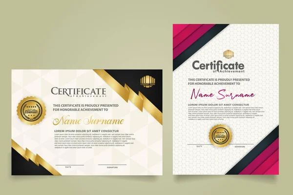 Définir Modèle Certificat Horizontal Vertical Avec Ornement Rayures Fond Motif — Image vectorielle